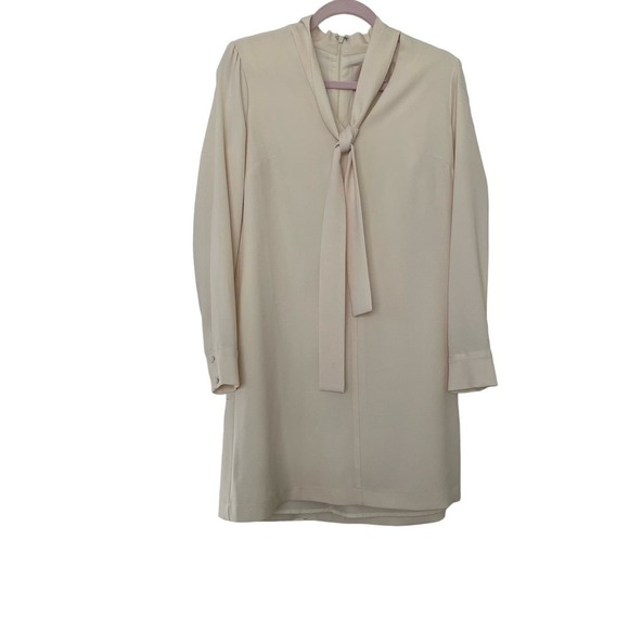 Gal Meets Glam Ines Tie Neck Long Sleeve Shift Dress Cream Sz 6 - Picture 3 of 8